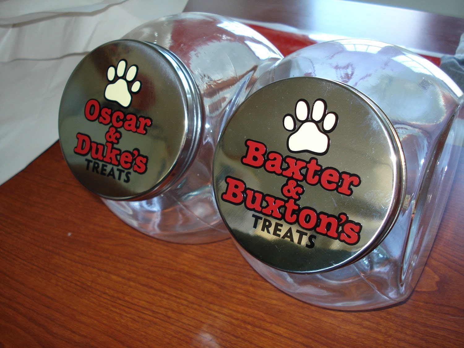 Personalized Custom Glass Pet Cat or Dog Treat Tilt Jar perfect for puppies too