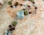 Amazonite Pendant Necklace with Jade and Tiger eye in Sterling Silver