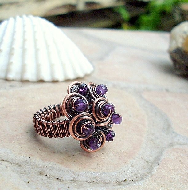 Amethyst Cluster Coil Ring
