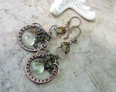Earrings with Prehnite and Tourmaline in Copper