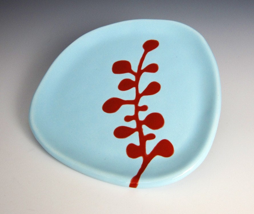 small decorative serving plate - abstract berries in red and sky blue