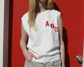 Vintage 1980's Letterman Sorority Sleeveless Sweatshirt Top M