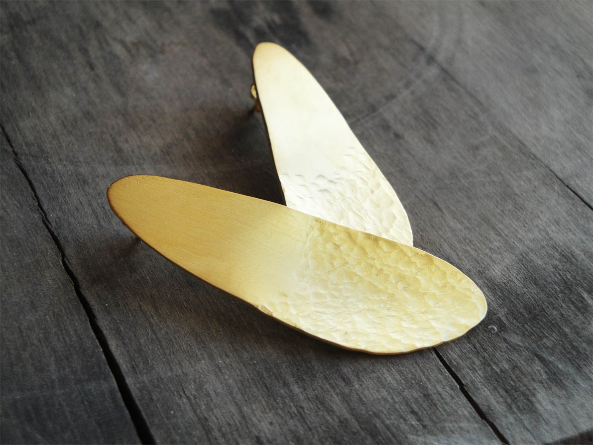 Handmade gold plated 24Kt bronze hammered petal earrings