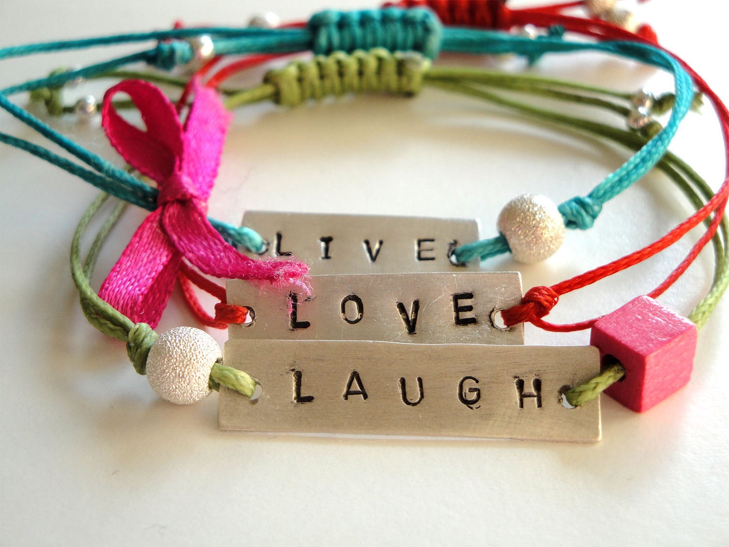 Friendship bracelet - LAUGH sterling silver bracelet - personalized bracelet