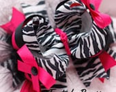 Zebra Fuschia Funky Over The Top  Layered Hair Bow