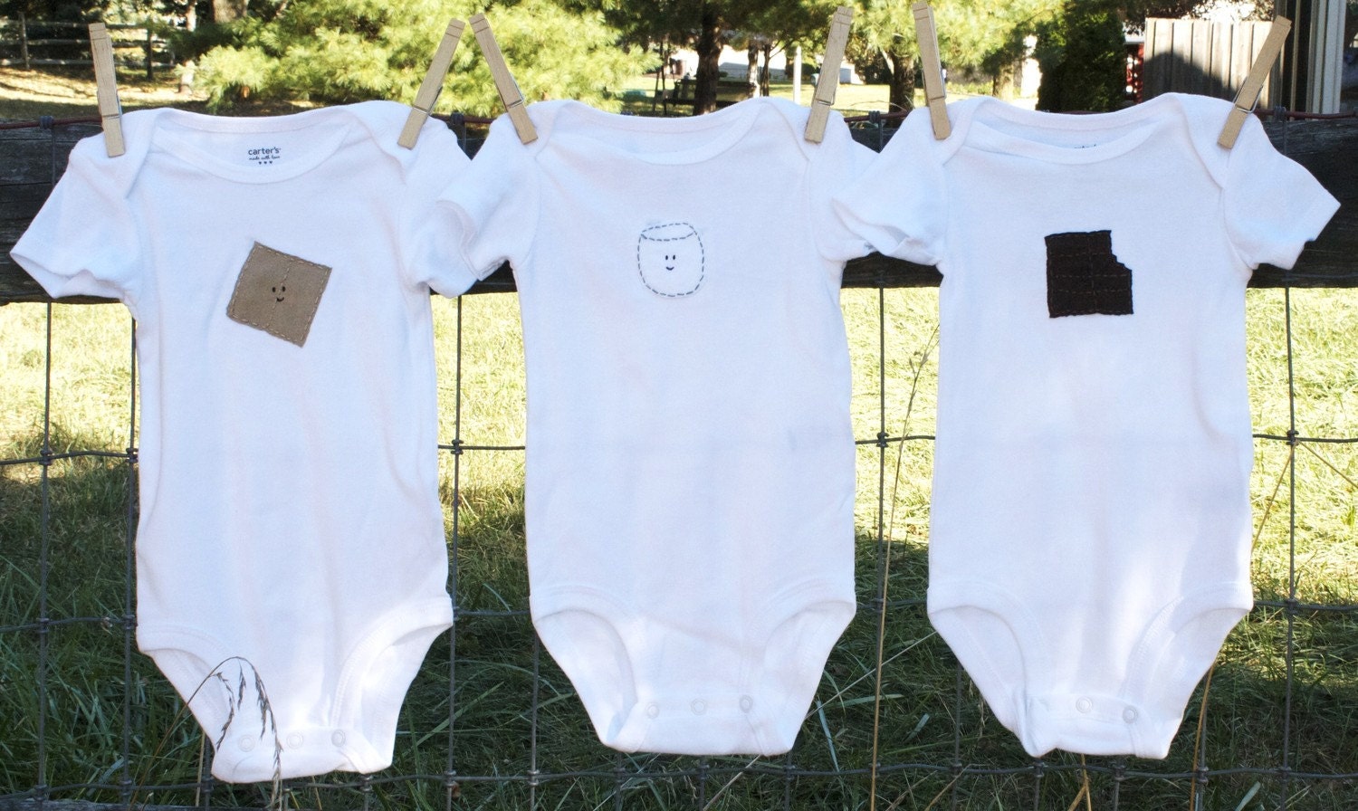 Smores TRIPLET Onesies Set , Great Shower gift for TRIPLETS or siblings