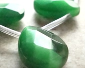 Glass Beads 16 x 12mm Evergreen Iridescent Cats Eye Faceted Teardrops - 4 Pieces