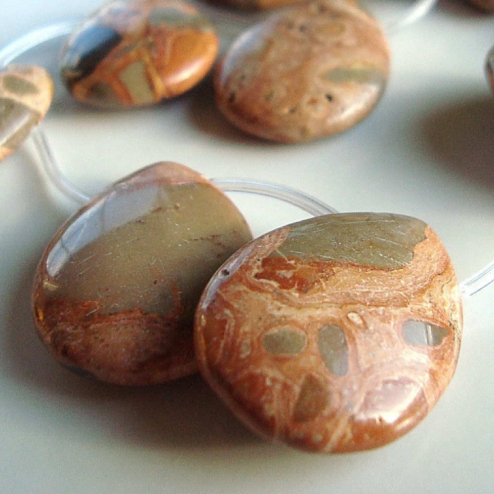 Jasper Beads 25 x 18mm Natural Safari Jasper Teardrops or Pendants - 2 Pieces