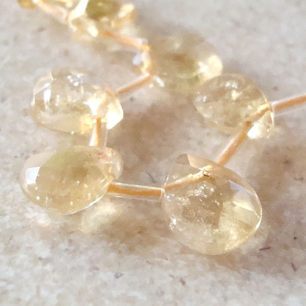Citrine Beads 10 x 8mm Faceted Lemon Yellow Natural Teardrops - 4 Pieces