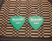 green guitar pick earrings - Nashville Music City - ready to ship