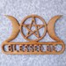 Triple Moon Goddess Blessed Be with Pentacle Celtic Knot Wood Carving