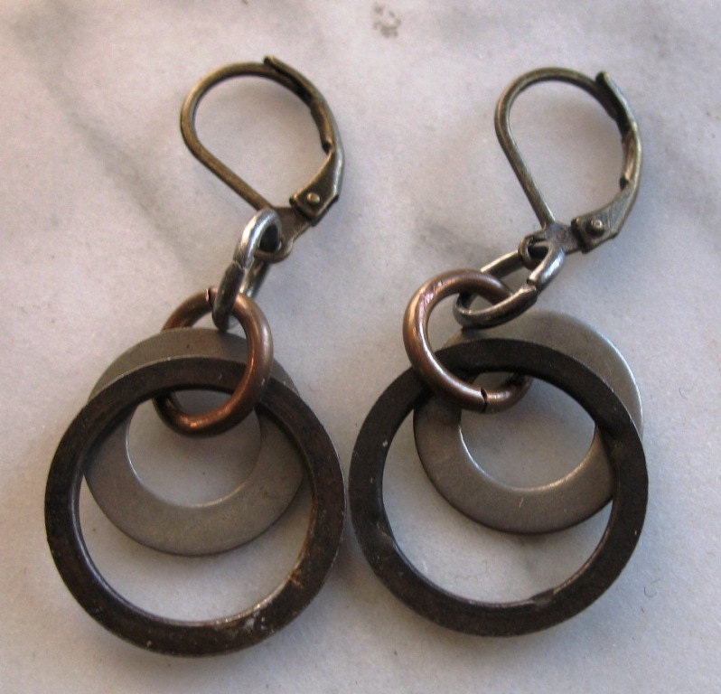 Sale now 10.00 & Free Shipping Edgy Industrial Chic Hardware Earrings Steampunk Diesel Punk Vintage