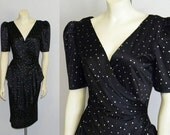 Lovely Black Vintage Dress Covered in Gold Glittery Hearts