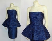 Vintage 1980s Victor Costa Royal Blue Party Dress AVANT GARDE