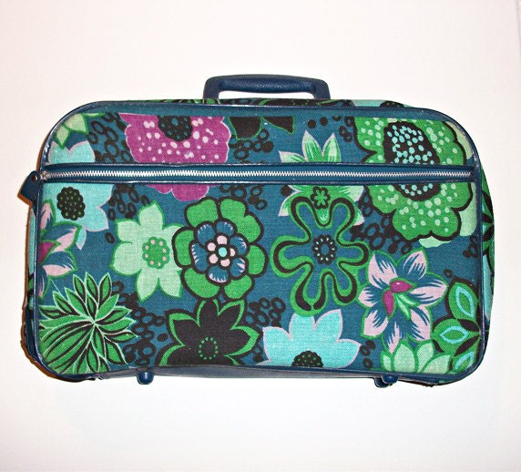 Vintage 1960s Vibrant Floral Cloth Luggage