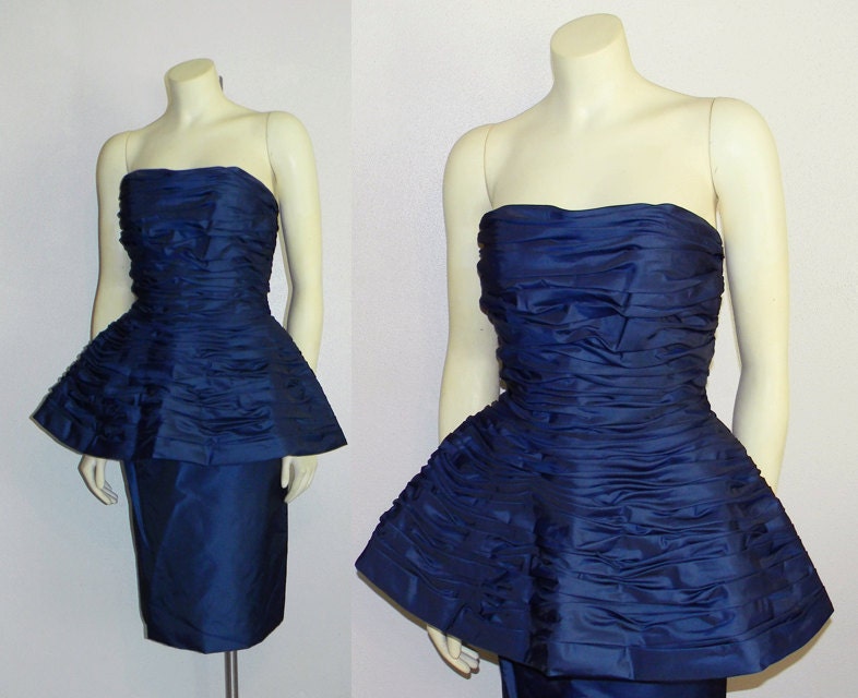 Vintage 1980s Victor Costa Royal Blue Party Dress AVANT GARDE
