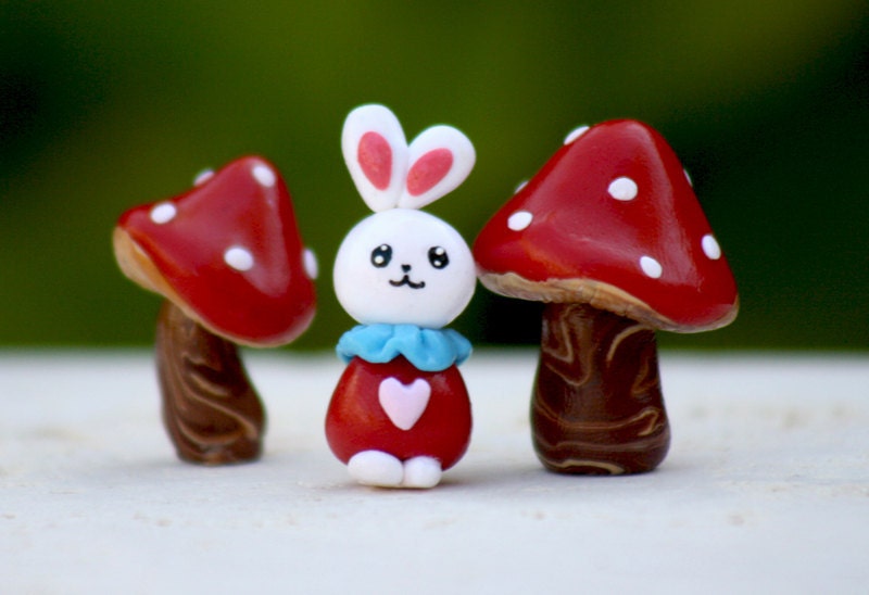 White rabbit and mushroom terrarium