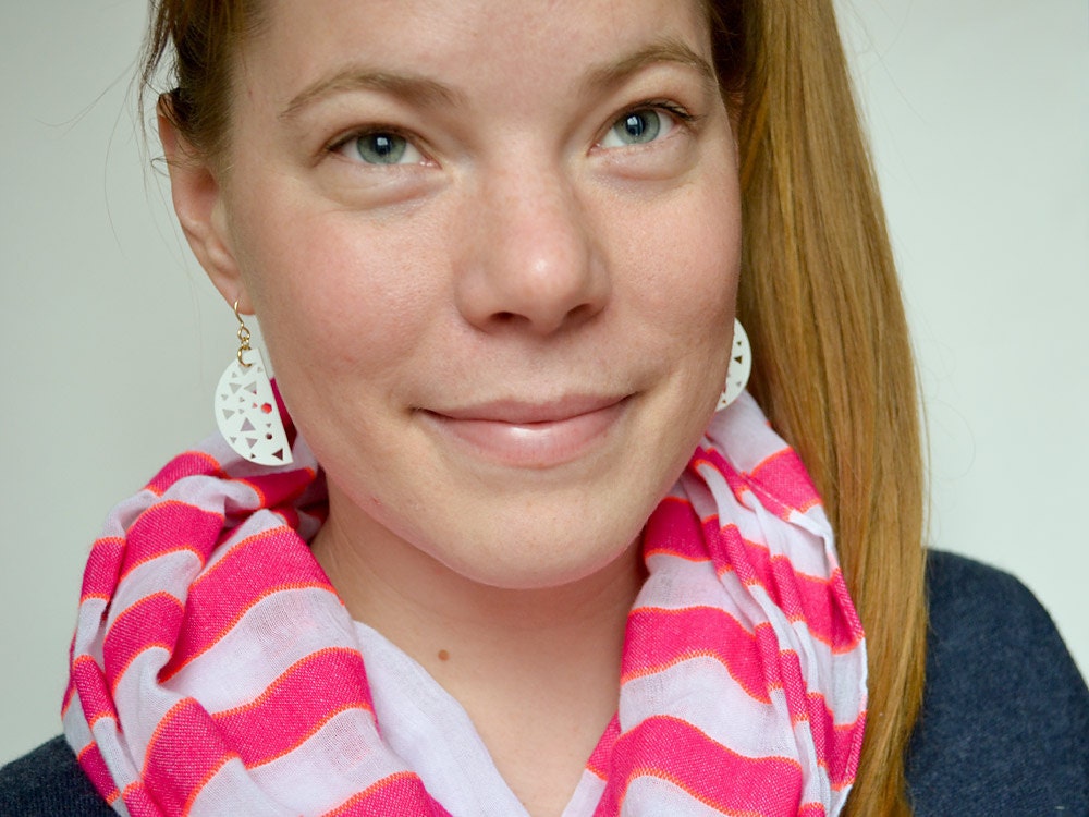 Laser Cut White Porcelain Earrings - Geometric Cut-Outs