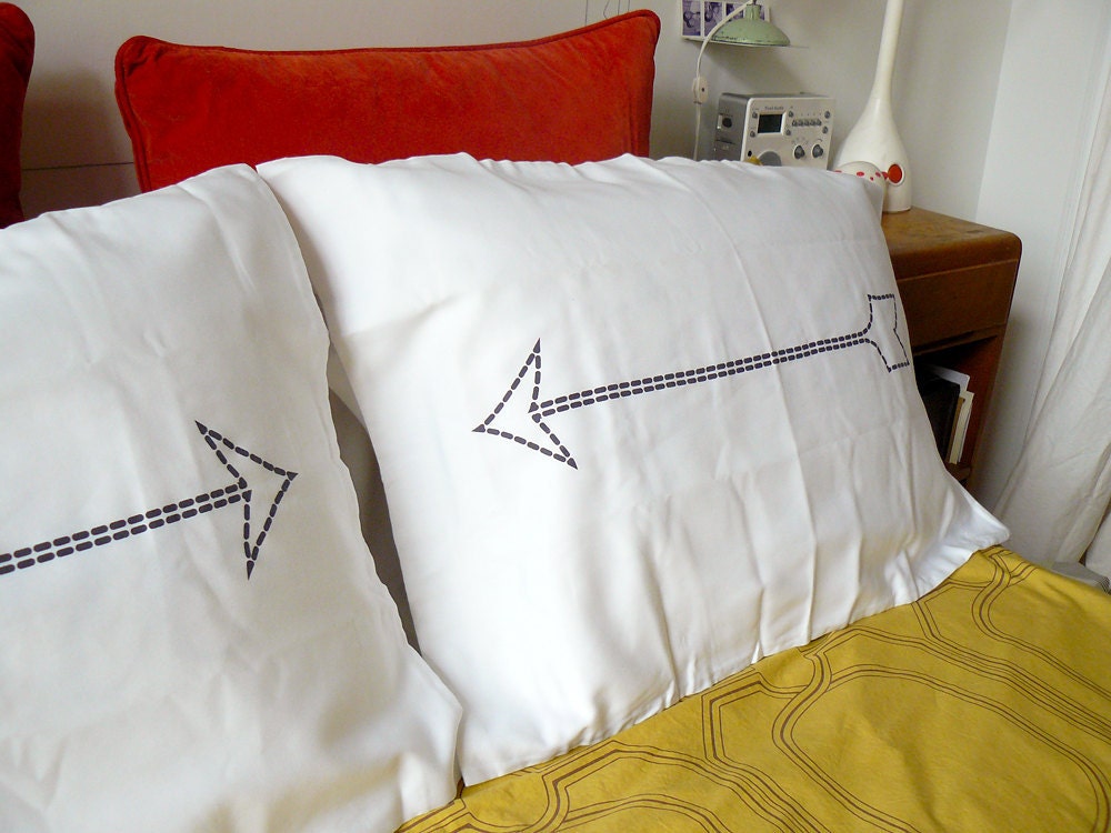Arrow Pillowcases - Charcoal Gray Bed Linen - Hand Silk Screened