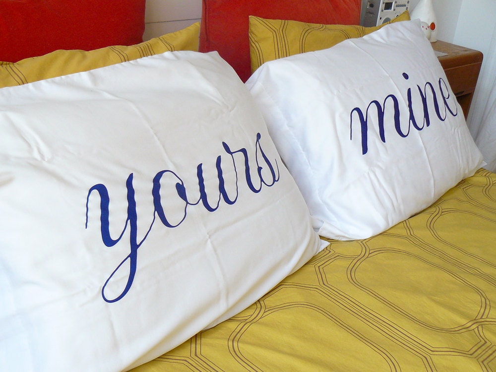 Yours And Mine Pillowcases - Wedding Gift - Mr and Mrs - His and His - Hers and Hers - White Egyptian Cotton