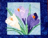Quilted Wall Hanging - Purple Crocus Against Sky Blue Background