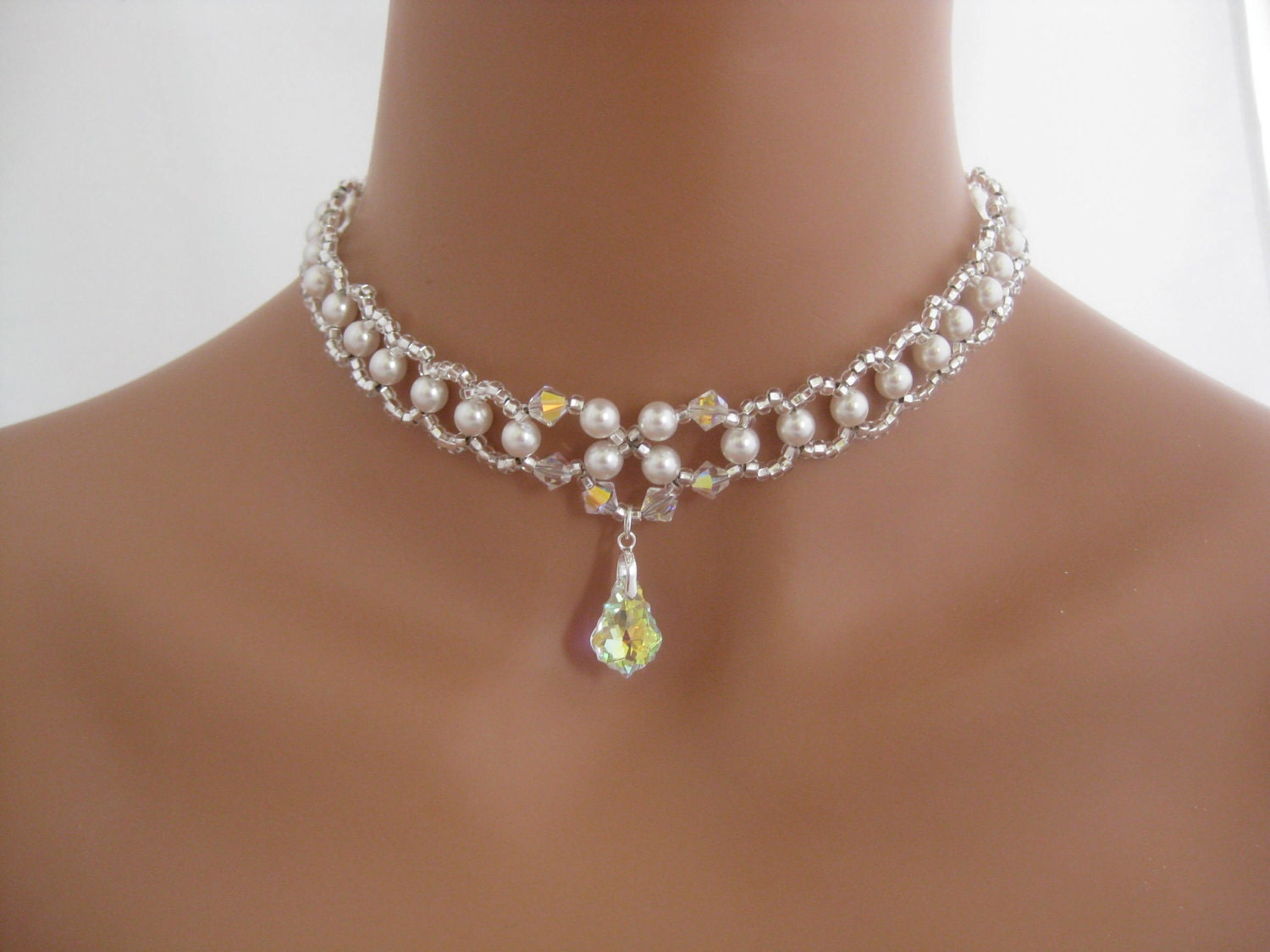 Wedding Jewelry, bridal choker necklace, Victorian style necklace, pearl necklace, Swarovski Pearl and Crystal Bridal Jewelry