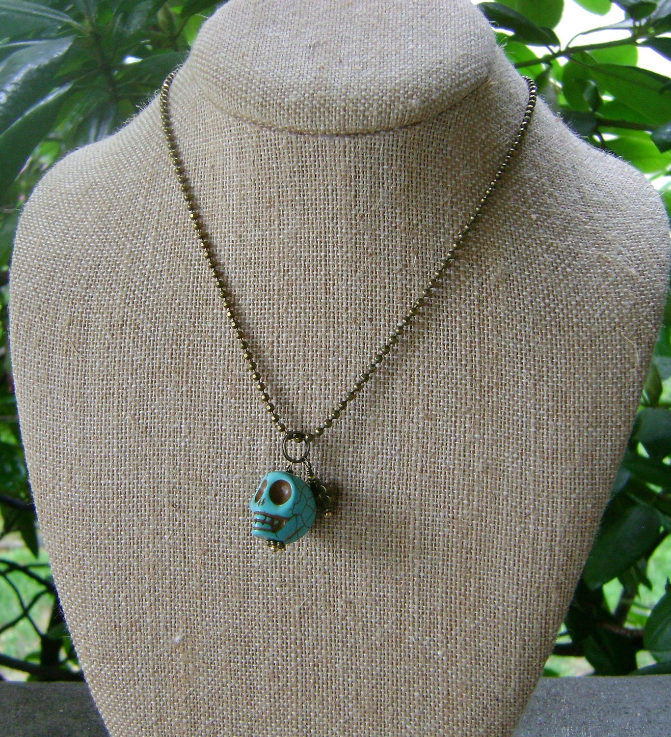 Turquoise Magnesite Skull Necklace