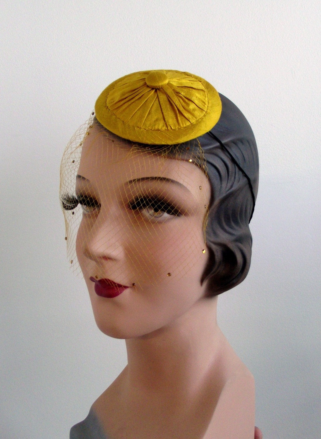 Yellow Gold Fascinator Hat with Veil