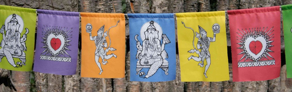 Hanuman Ganesh prayer flags - nine large flags