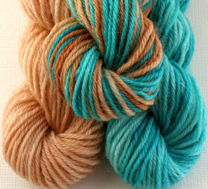 Sock Yarn Mini Skeins, Hand Dyed Knitting Wool, turquoise, beige, cinnamon, fingering weight 4ply