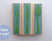 Rubber Stamp Set: Time to eat - knife, fork & spoon