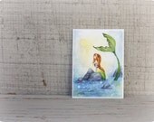 Mermaid Art ACEO - Mermaid Dreaming - Whimsical fantasy girl ocean stocking stuffer for her mythological