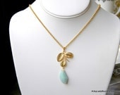 Elise - Leaf and Amazonite Necklace Gold