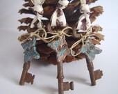 Vintage Skeleton Key Ornaments with Handmade Rustic Clay Butterflies (Set of 3)