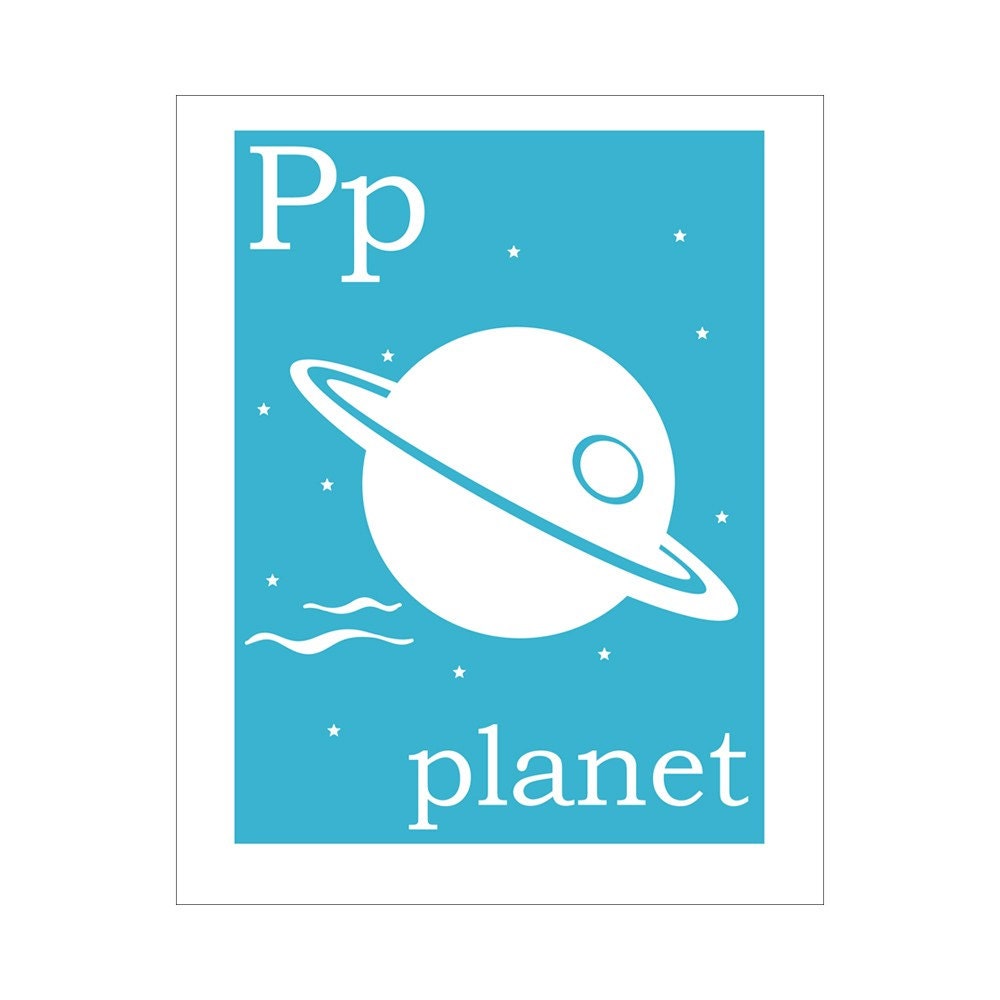 Children's Wall Art / Nursery Decor P is for planet 8x10 inch poster print by Finny and Zook