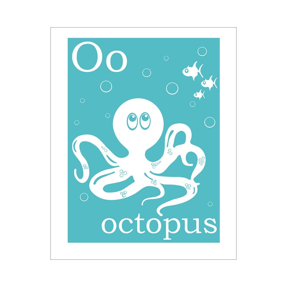 Children's Wall Art / Nursery Decor O is for Octopus 8x10 inch print by Finny and Zook