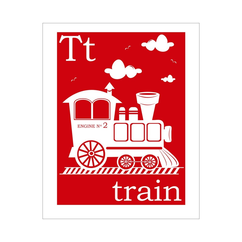 Children's Wall Art / Nursery Decor T is for Train 8x10 inch print by Finny and Zook