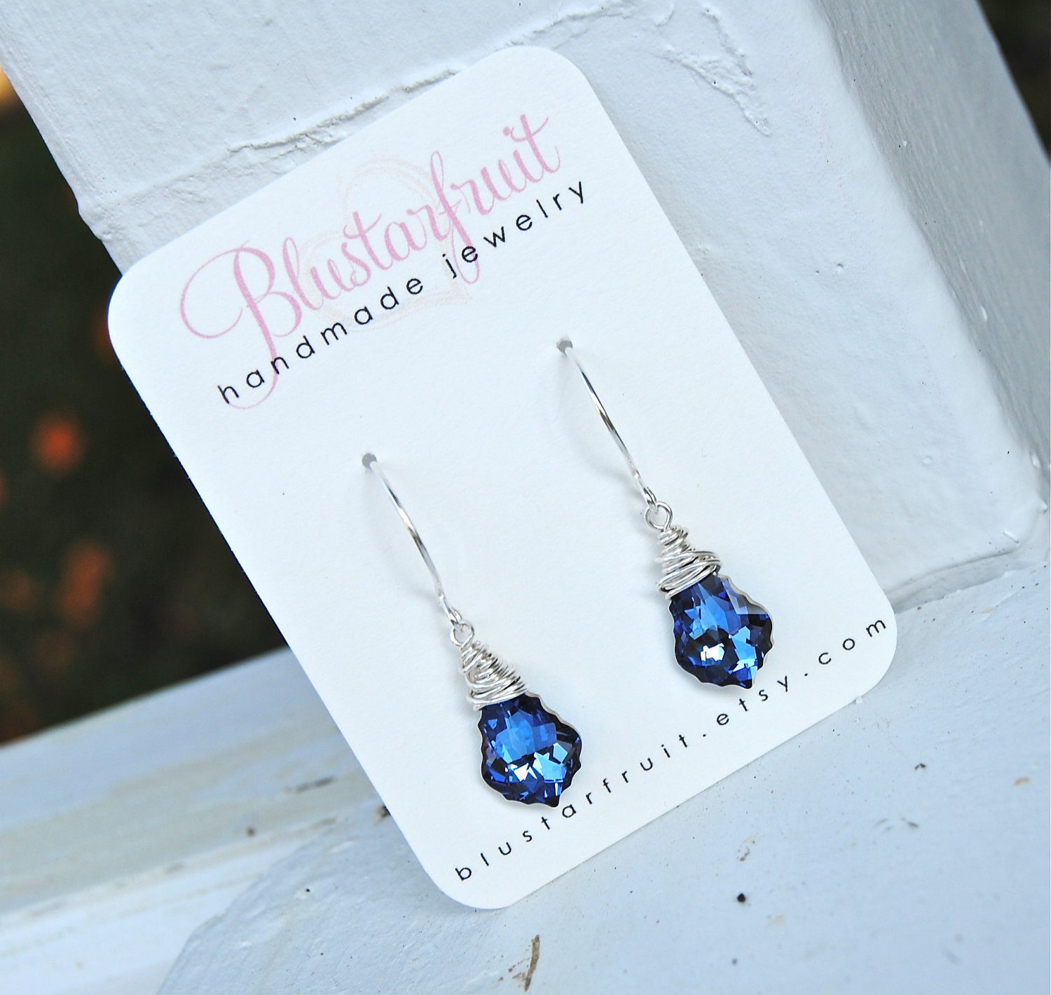 Deepest Blue Wire Wrapped Swarovski Baroque Earrings