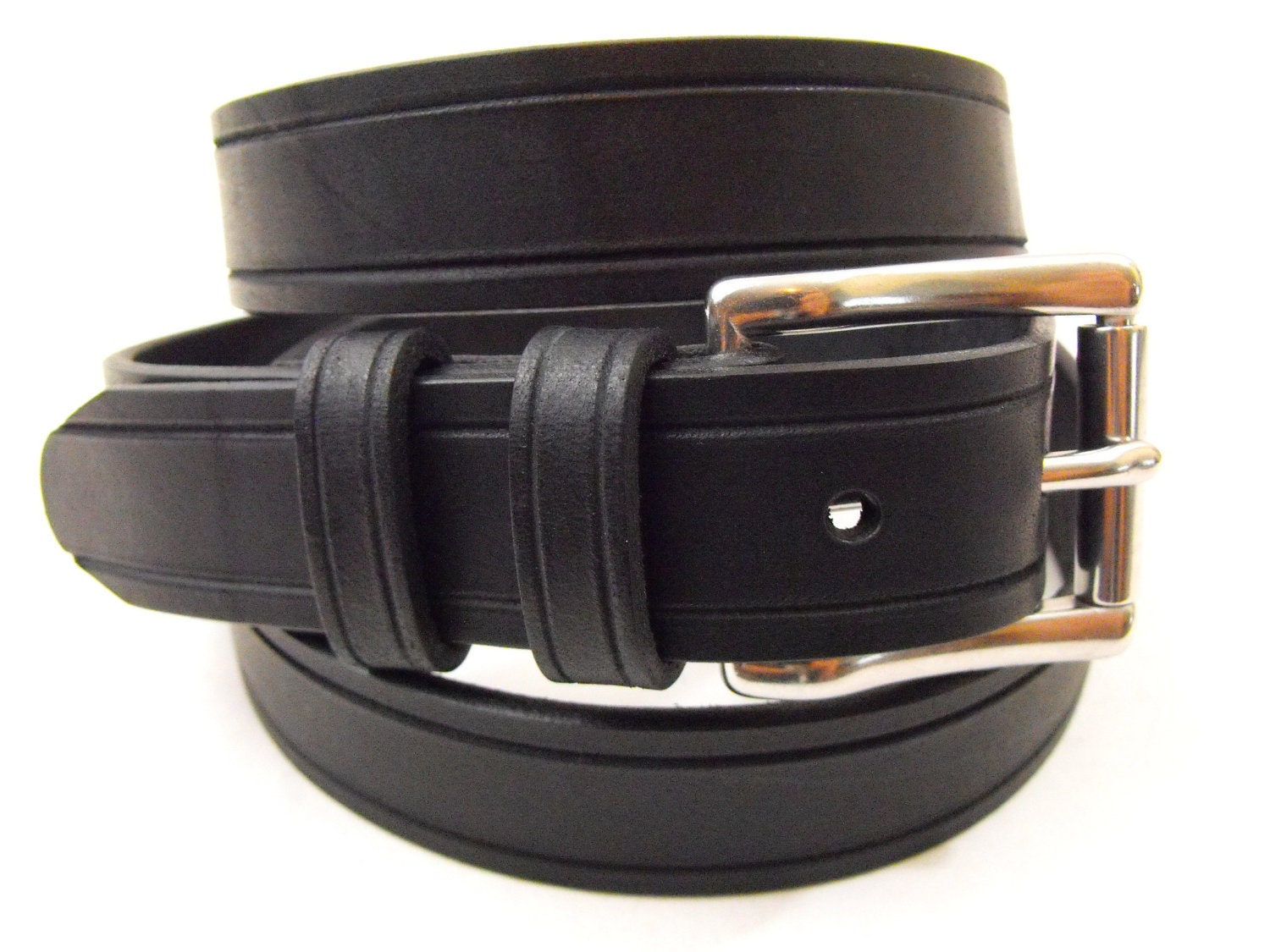 1 1/4 American made leather belt Stainless steel buckle Black latigo men women saddle groove