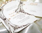 Sketched Tree - Fall Wedding Invitation with Carved Initals - Sample