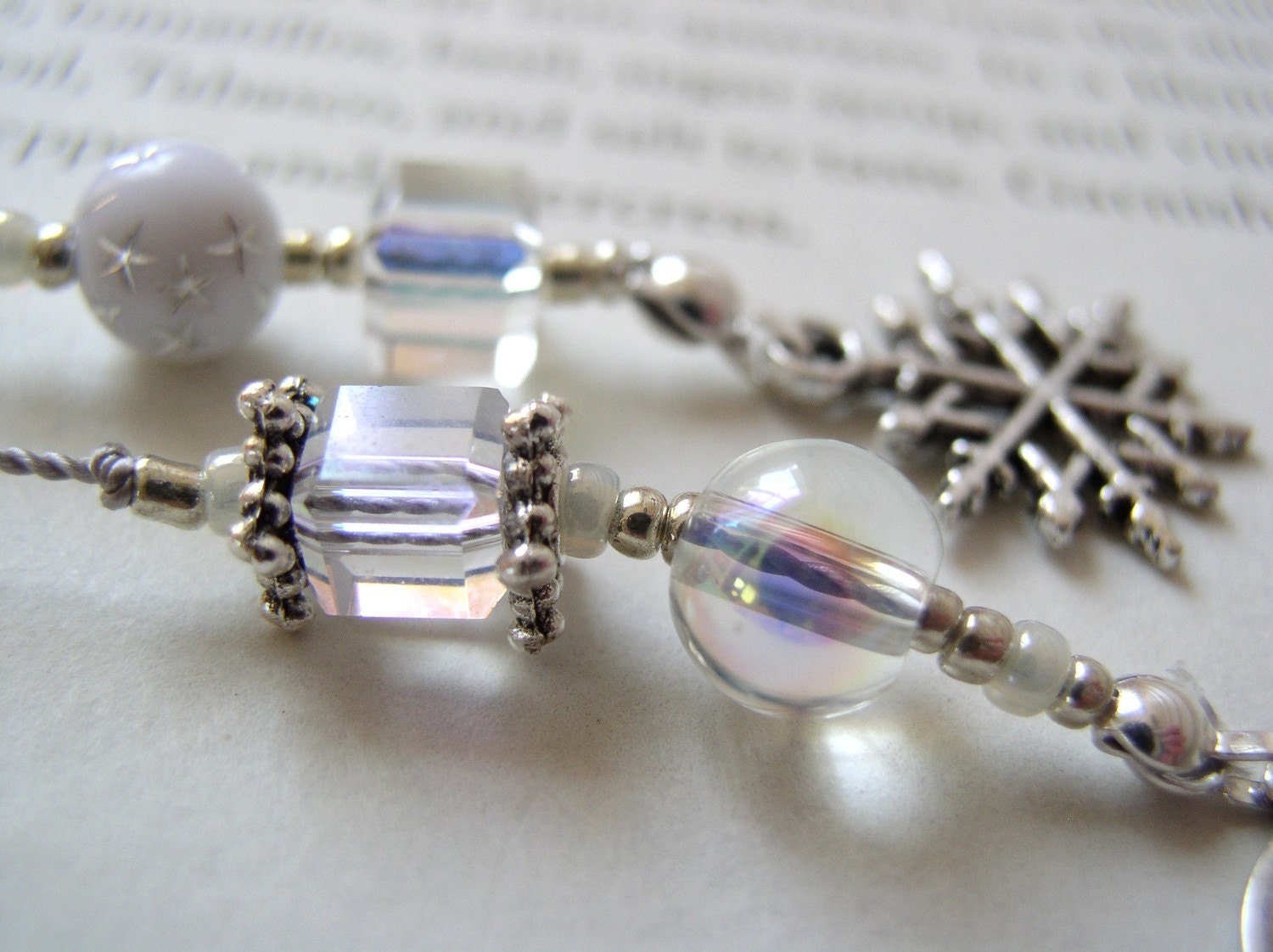 Jeweled Book Thong Beaded Bookmark - Crystal Clear with your choice of Personalized Pewter Charms
