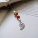 Filigree Leaf Bookmark - Beaded Book Thong in Deep Gold and Burnt Orange with Silver Charms