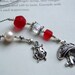 Woodland Ladybug Boomark with Mushroom Charm in Red Glass, Silver, and Pearl - Ruby Beaded Book Thong