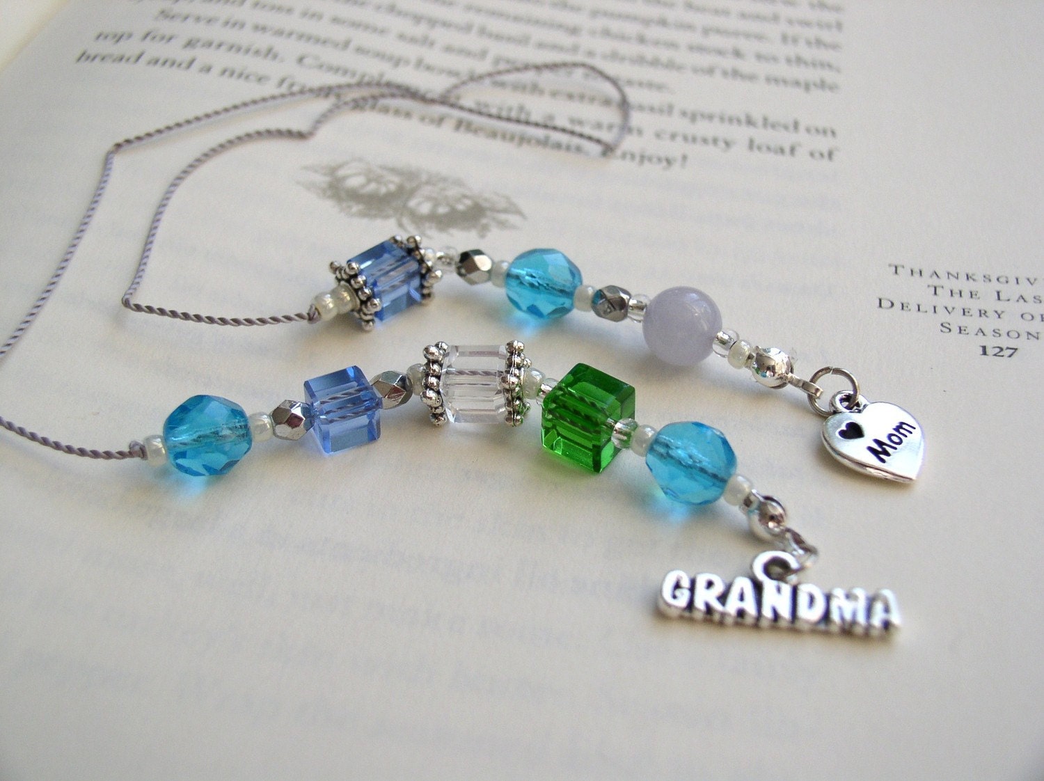 BIRTHSTONE BOOKMARK for Grandma - Beaded Book Thong Keepsake with a Bead Color to Represent Each Child and Grandchild