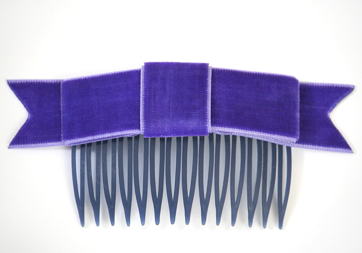 Bold Blue Velvet Ribbon Bow Hair Comb  (Special Occasion, Party, Winter, Gift)
