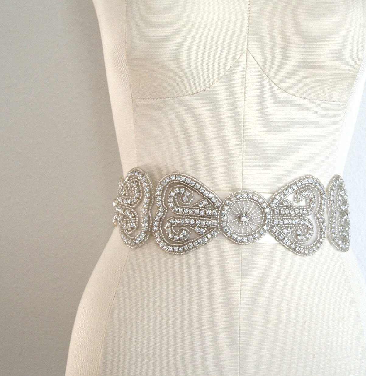 Deco Bridal Sash THE BARDOT Rhinestone Encrusted Bows