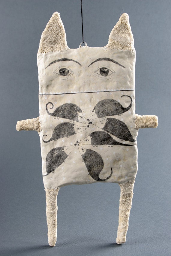 Cat and Mouse Sculpture Clay Art Object - Mr. Cuddle - SALE