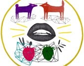 ORIGINAL DRAWING Two Dogs and Hearts Geometric- Grow Your Love