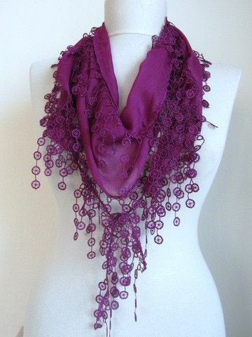 Byzantium,Dark purple,Dark orchid,Turkish Fabric Fringed Guipure Scarf ..Belt,bandana,headband,wedding,bridal,authentic, elegant, fashion