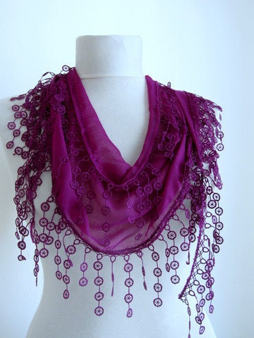 Byzantium,Dark purple,Dark orchid,Turkish Fabric Fringed Guipure Scarf ..Belt,bandana,headband,wedding,bridal,authentic, elegant, fashion